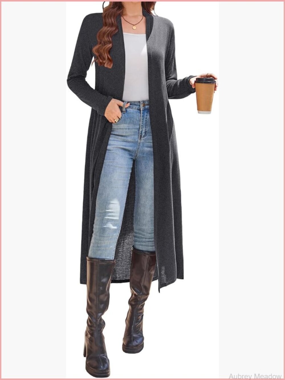 Knit Cardigan with Pockets Long Sleeve Open Front Floor Length Duster